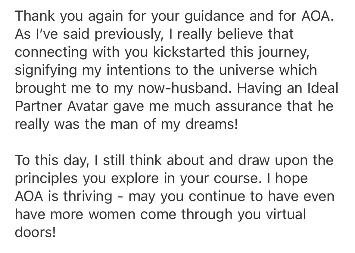 Message: connecting with you kickstarted this journey and brought me to my now-husband