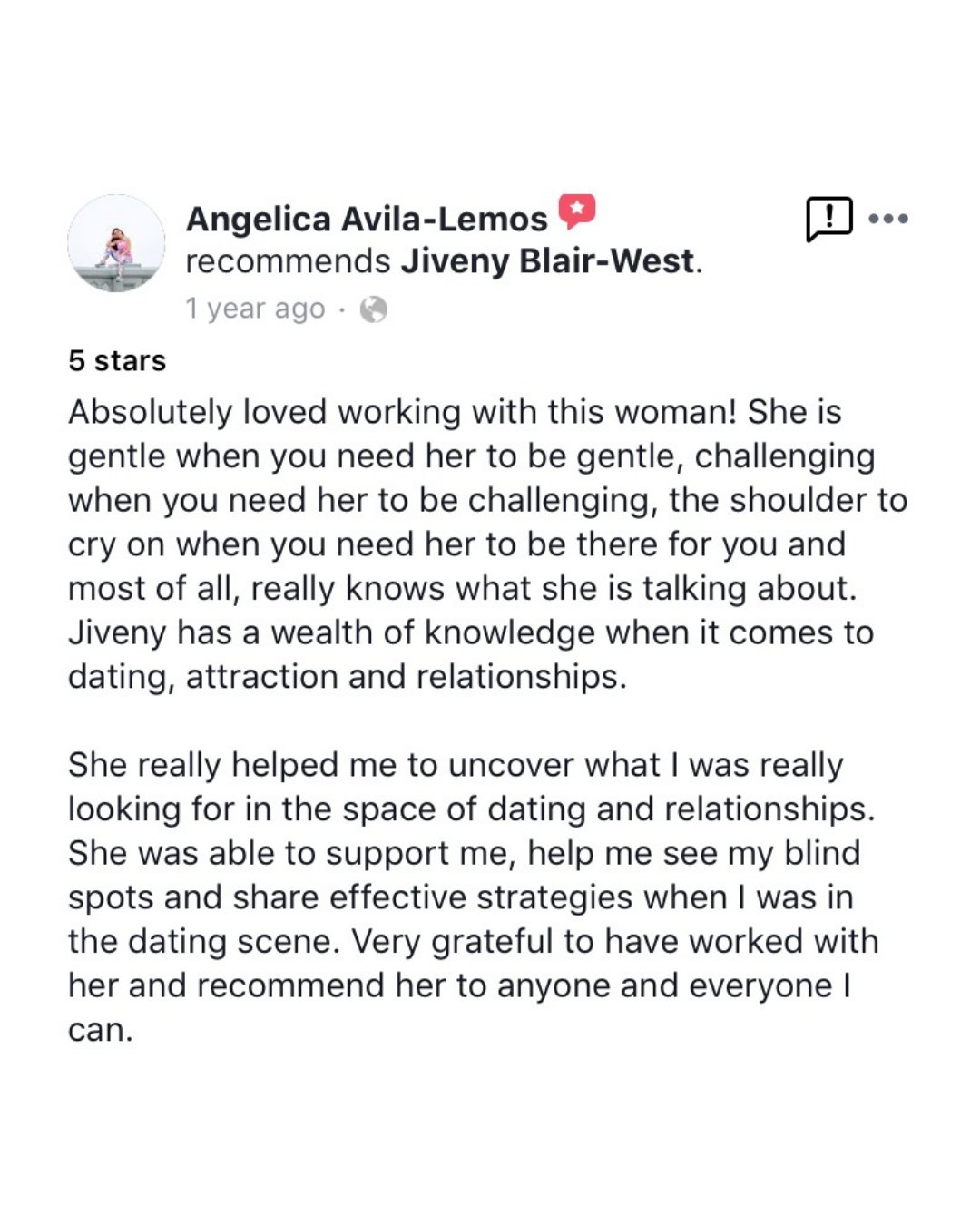 Facebook recommendation from Angelica Avila-Lemos