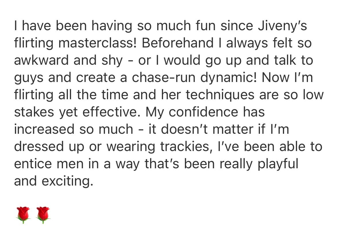 Testimonial from Sophie about the flirting masterclass