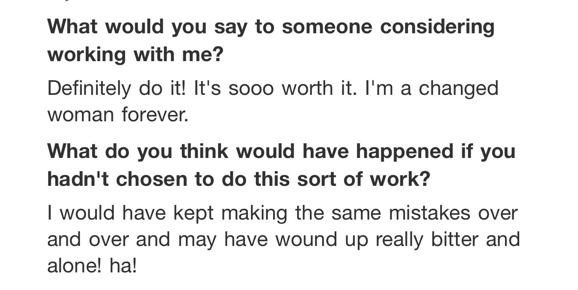 Client interview answers about the coaching work